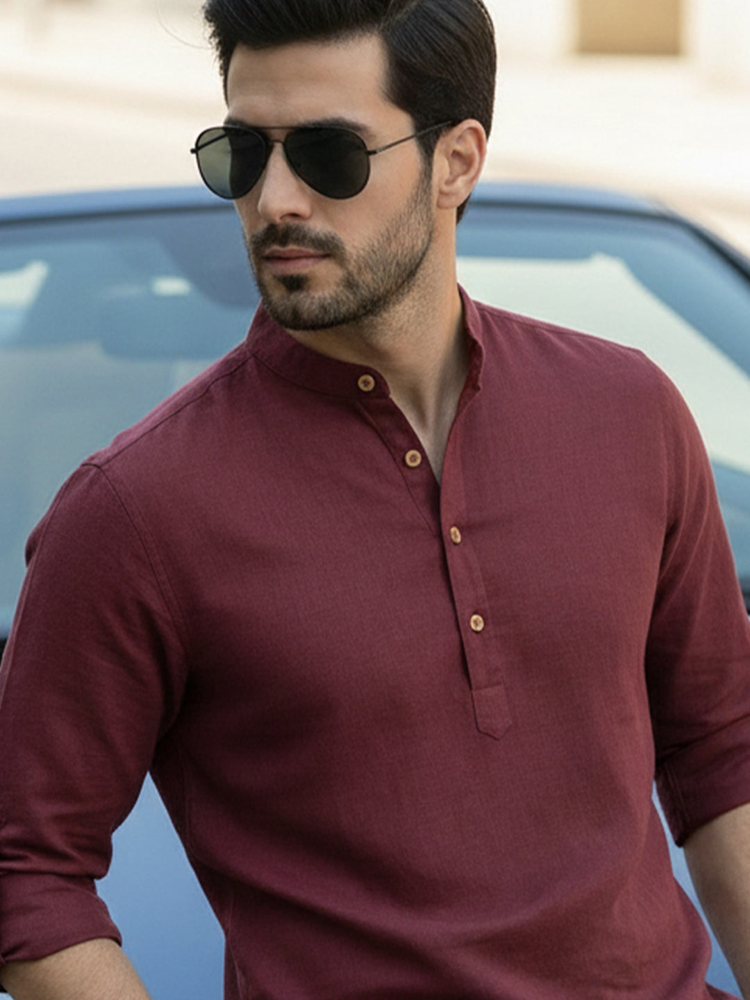 BLUE ROBED Full Sleeve Kurta for men Office Wear in Maroon view 81