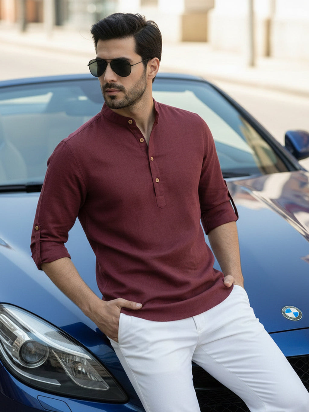 BLUE ROBED Full Sleeve Kurta for men Office Wear in Maroon view 80