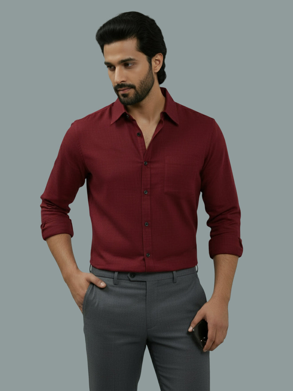 Full Sleeve Spread Collar Cotton Slim Shirt for Men and Boys in Shirt For Men And Green by BLUE ROBED, detail view