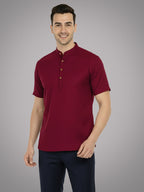 BLUE ROBED Half Sleeve Kurta for men in Maroon view 5