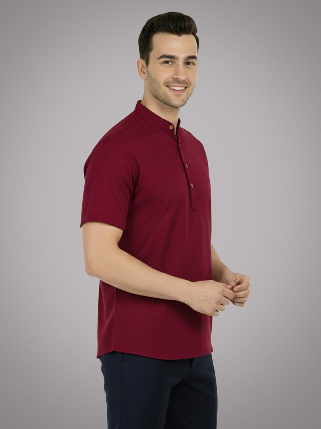 BLUE ROBED Half Sleeve Kurta for men in Maroon view 25