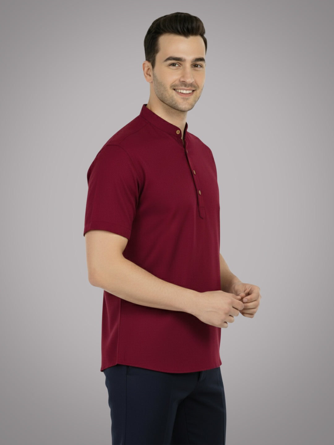 BLUE ROBED Half Sleeve Kurta for men in Maroon view 25