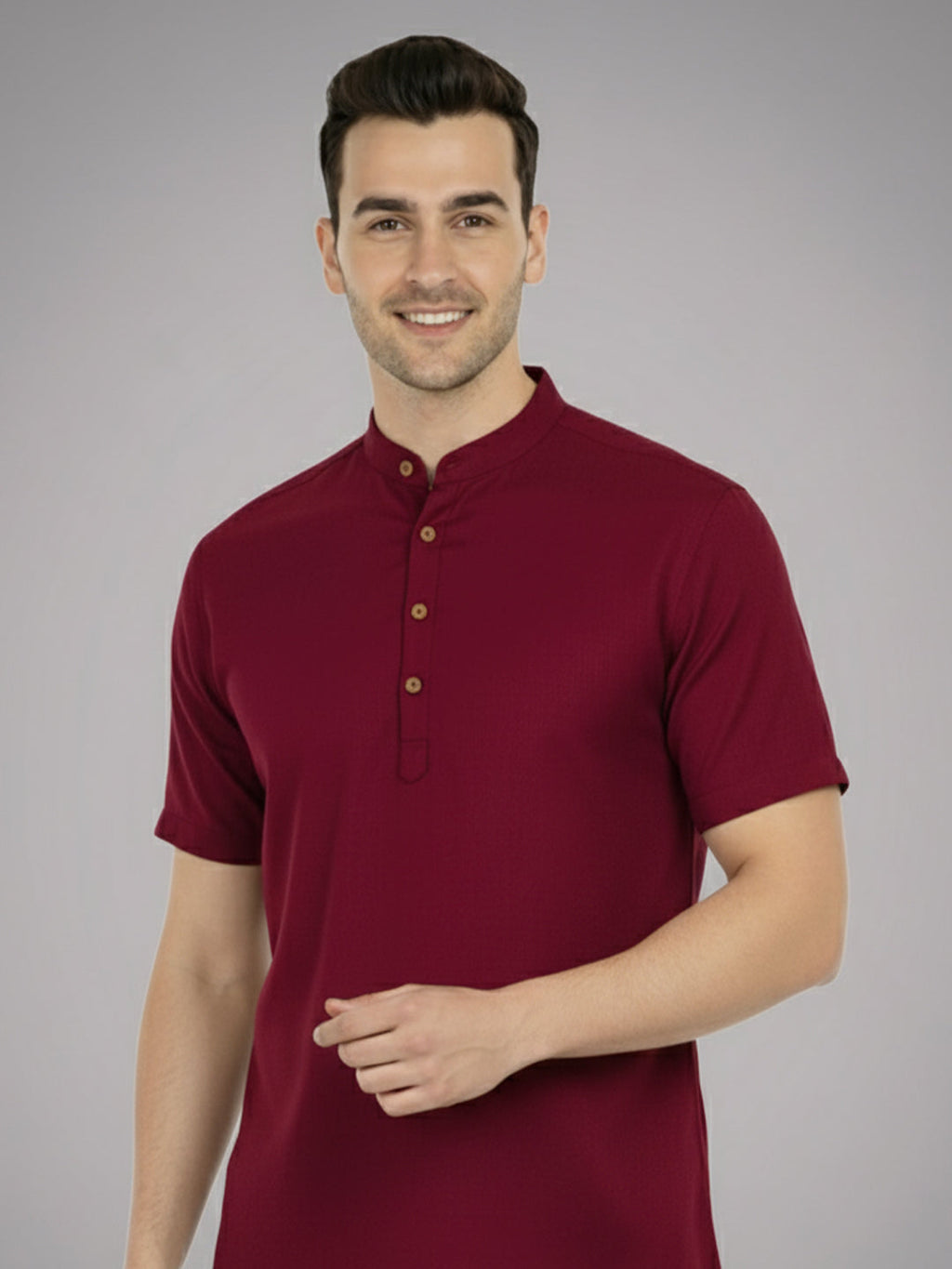 BLUE ROBED Half Sleeve Kurta for men in Maroon view 26