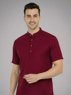 BLUE ROBED Half Sleeve Kurta for men in Maroon view 26
