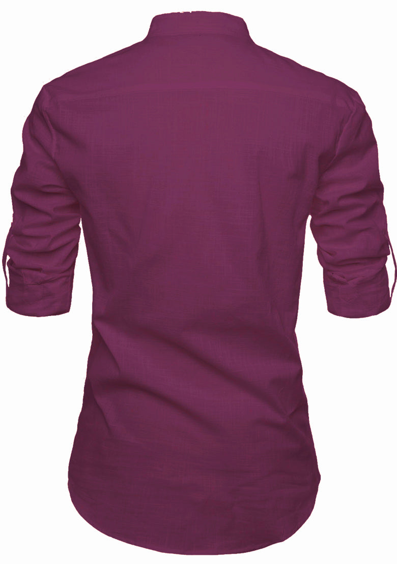 BLUE ROBED men's Casual Slim Fit Full Sleeve Pocket Contrast Kurta in Magenta view 28