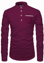 BLUE ROBED men's Casual Slim Fit Full Sleeve Pocket Contrast Kurta in Magenta view 29