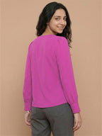Women’s Crepe Formal Top | Elegant V-Neck Office Wear Blouse