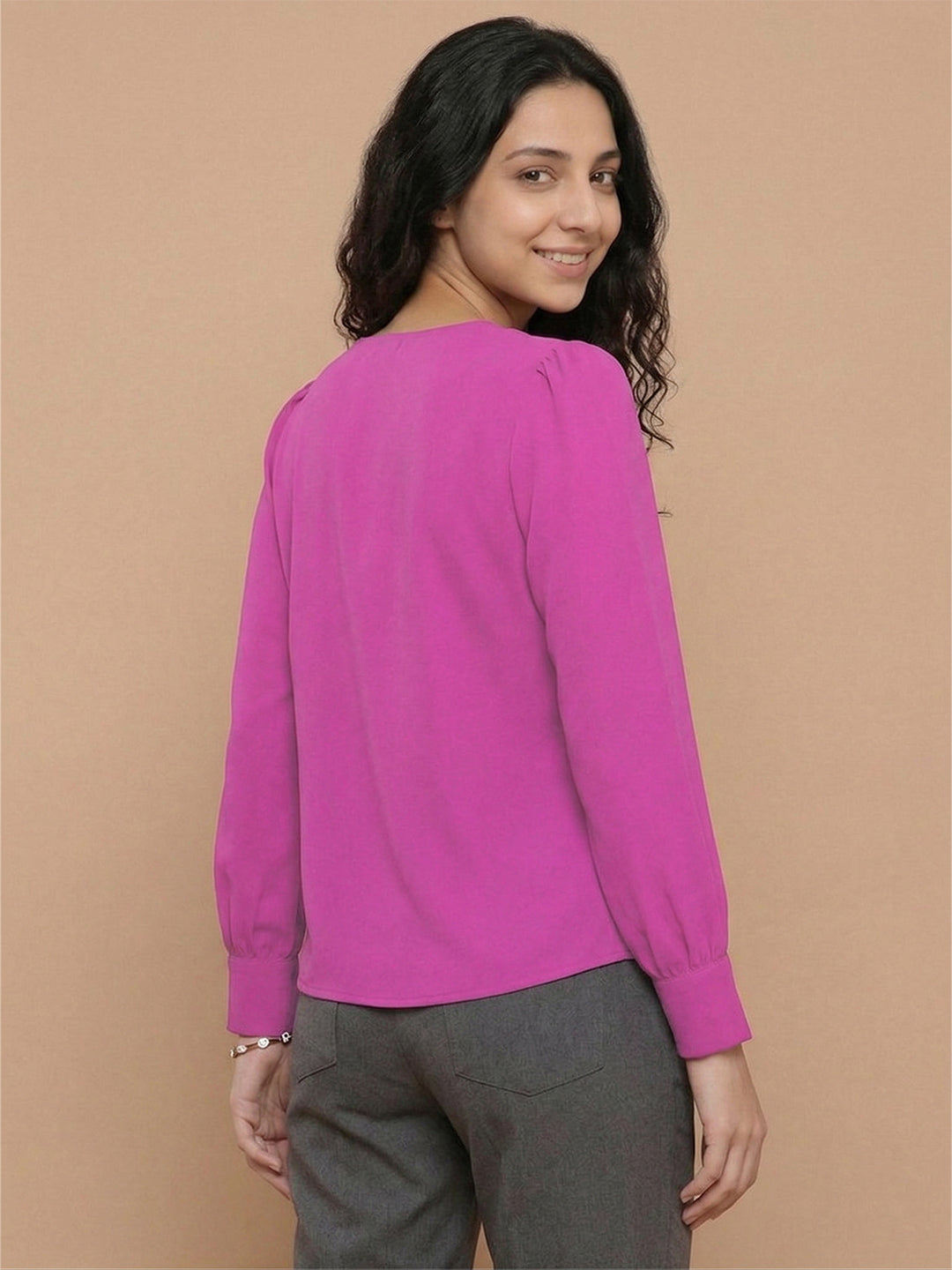 Women’s Crepe Formal Top | Elegant V-Neck Office Wear Blouse