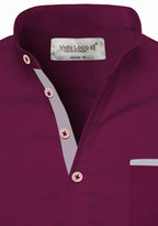 BLUE ROBED men's Casual Slim Fit Full Sleeve Pocket Contrast Kurta in Magenta view 30