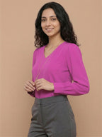 Women’s Crepe Formal Top | Elegant V-Neck Office Wear Blouse