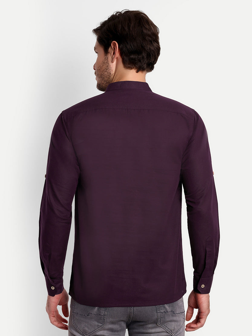 BLUE ROBED men's Casual Slim Fit Full Sleeve Double Pocket Cotton Trendy Kurta in Magenta view 111
