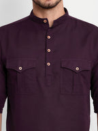 BLUE ROBED men's Casual Slim Fit Full Sleeve Double Pocket Cotton Trendy Kurta in Magenta view 112