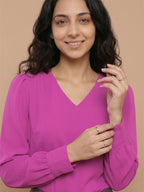 Women’s Crepe Formal Top | Elegant V-Neck Office Wear Blouse