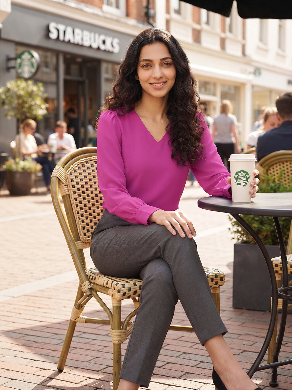 Women’s Crepe Formal Top | Elegant V-Neck Office Wear Blouse