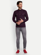 BLUE ROBED men's Casual Slim Fit Full Sleeve Double Pocket Cotton Trendy Kurta in Magenta view 115