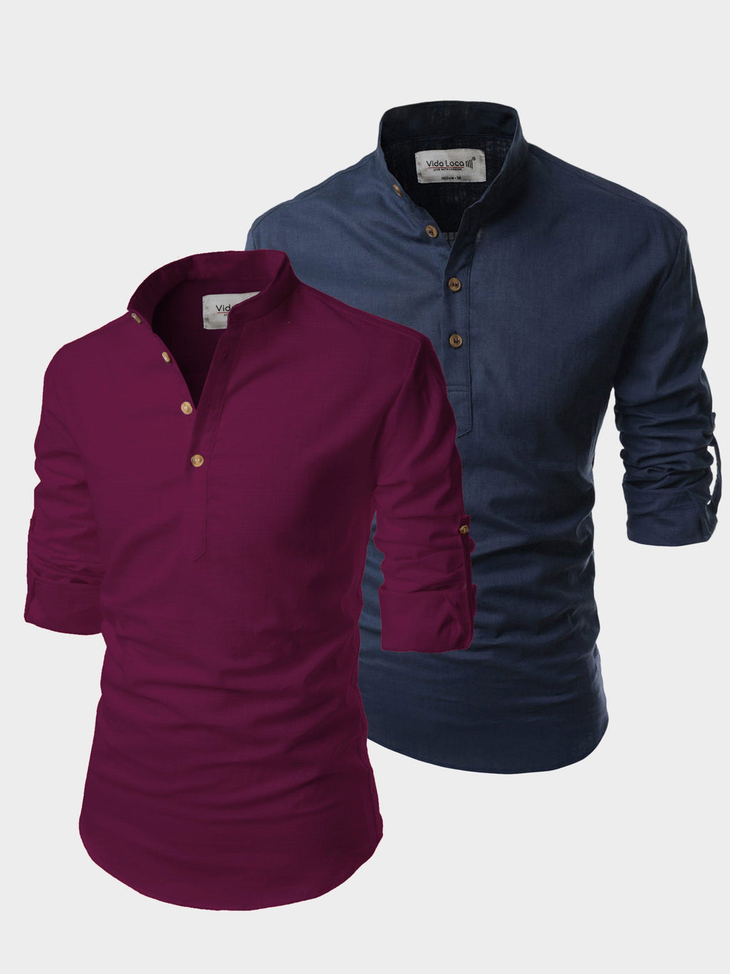 BLUE ROBED men's Casual Slim Fit Full Sleeve Cotton Kurta (Pack 2) in Magenta view 5