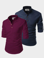 BLUE ROBED men's Casual Slim Fit Full Sleeve Cotton Kurta (Pack 2) in Magenta view 5