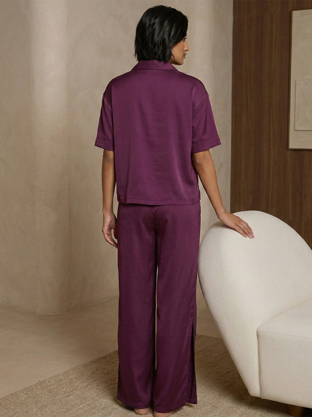Women’s Magenta Linen Lounge Co-ord Set | Relaxed Fit Nightwear & Casual Wear Secondary image