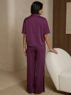Women’s Magenta Linen Lounge Co-ord Set | Relaxed Fit Nightwear & Casual Wear