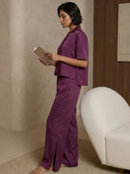 Women’s Magenta Linen Lounge Co-ord Set | Relaxed Fit Nightwear & Casual Wear