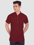 BLUE ROBED men's Half Sleeve Casual Cotton Kurta Daily Wear in Maroon view 32