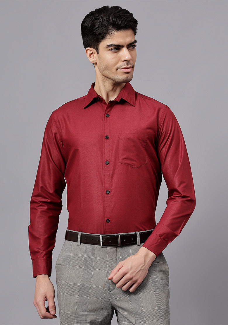 Men's Cotton Blend Slim Fit Formal Shirt in Beige by BLUE ROBED, front view
