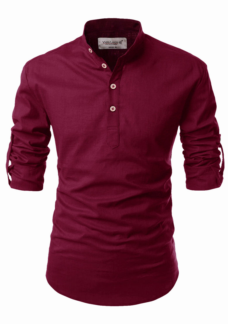 BLUE ROBED men's Casual Slim Fit Full Sleeve Kurta in Maroon view 29