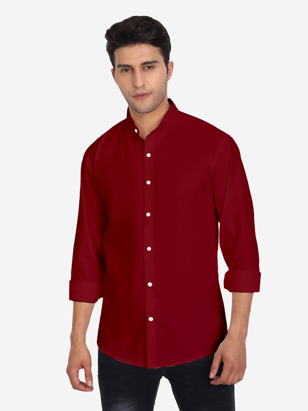 Men's Pure Cotton Mandarin Collar Casual Shirt in White by BLUE ROBED, back view