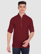 BLUE ROBED men's Casual ZIP Style Full Sleeve Cotton Kurta in Maroon view 21