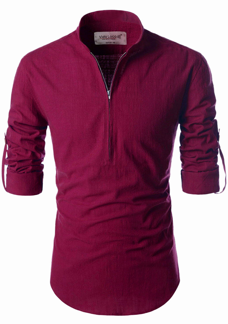 BLUE ROBED men's Casual ZIP Style Full Sleeve Kurta in Maroon view 29