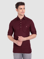 BLUE ROBED men's Full Sleeve Casual Cotton Kurta in Maroon view 31