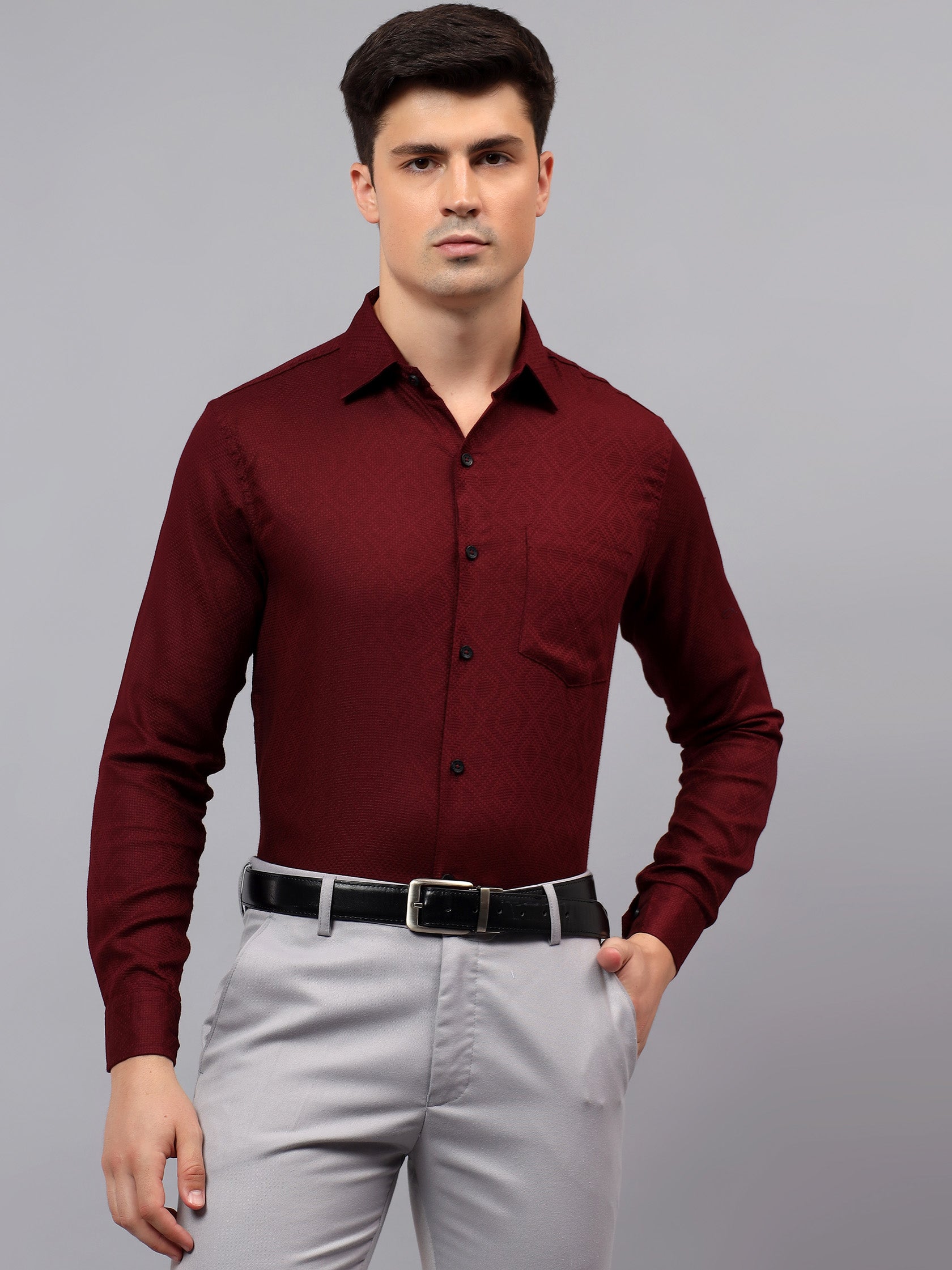 Men's Full Sleeve Spread Collar Premium Casual Shirt for Men in Black by BLUE ROBED, front view