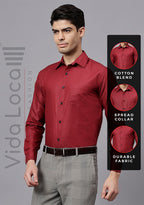 Men's Cotton Blend Slim Fit Formal Shirt in Beige by BLUE ROBED, back view