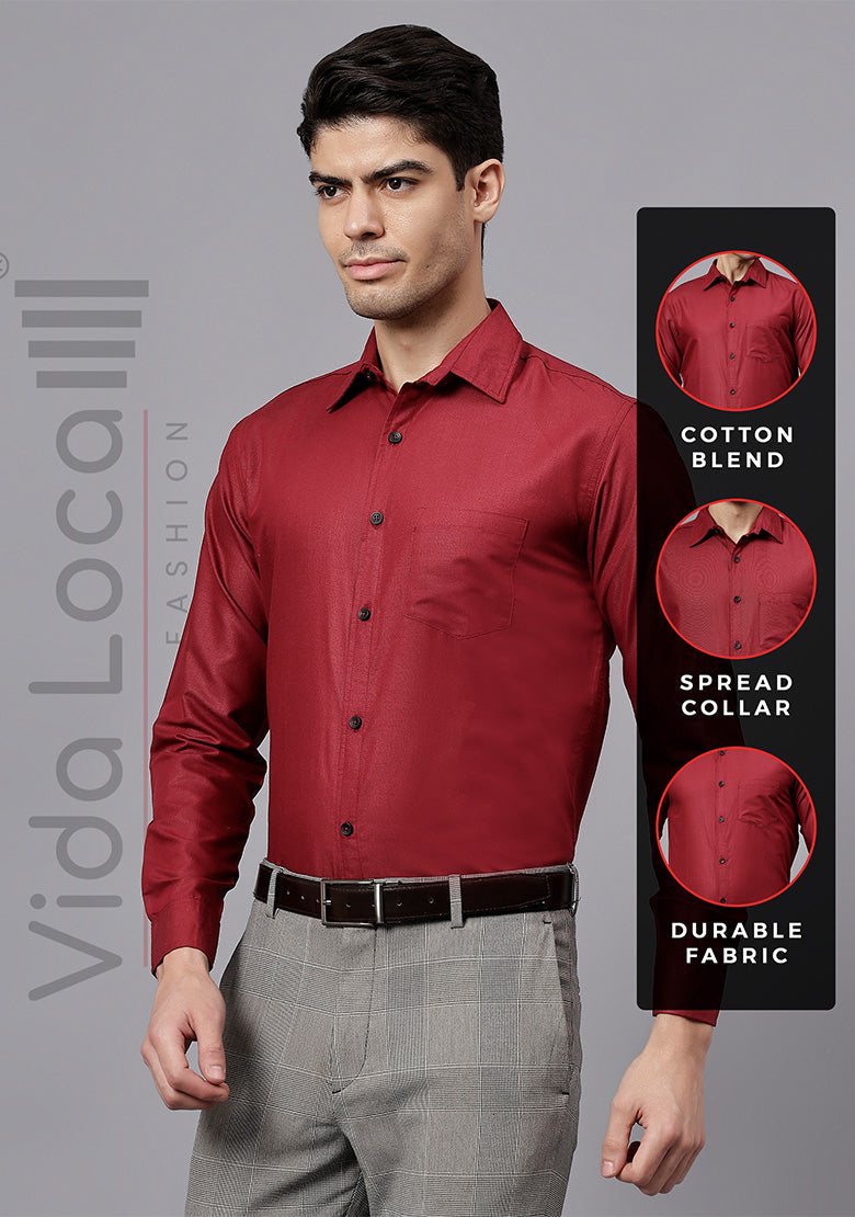 Men's Cotton Blend Slim Fit Formal Shirt in Beige by BLUE ROBED, back view