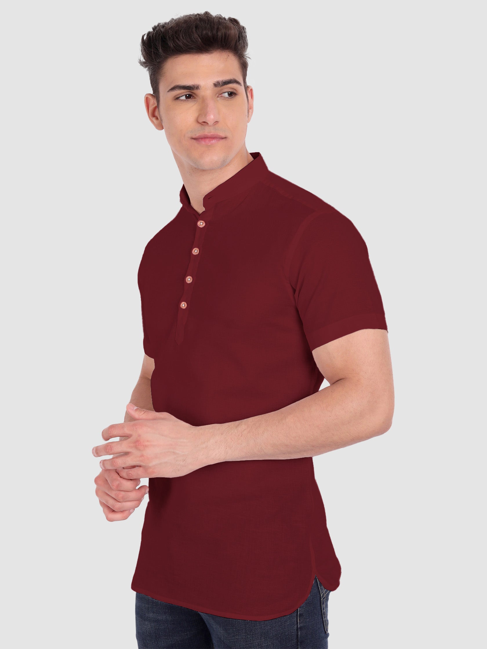 BLUE ROBED men's Half Sleeve Casual Cotton Kurta Daily Wear in Maroon view 33