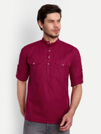 BLUE ROBED men's Casual Slim Fit Full Sleeve Double Pocket Cotton Trendy Kurta in Maroon view 22