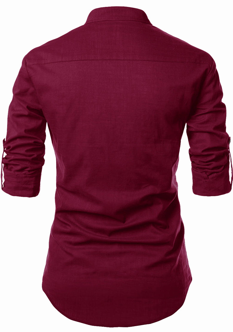 BLUE ROBED Mens Casual Slim Fit Full Sleeve Pocket Contrast Kurta - Maroon Secondary image