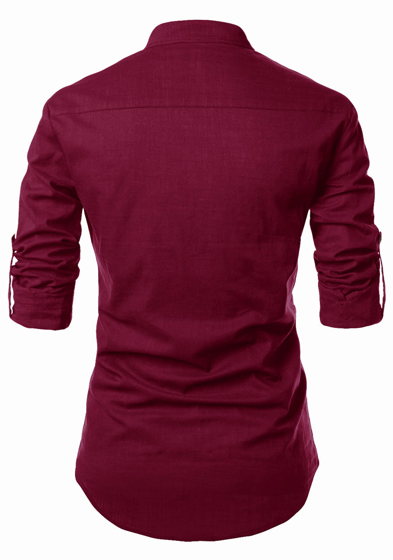 BLUE ROBED men's Casual Slim Fit Full Sleeve Kurta in Maroon view 30