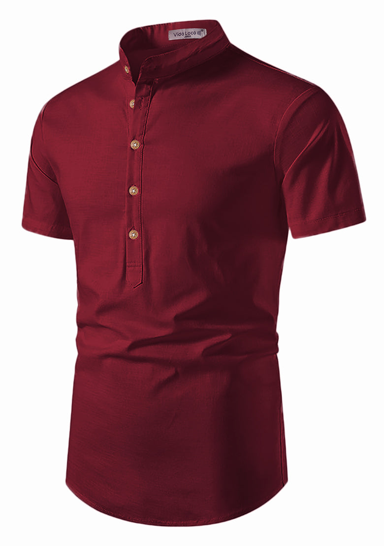 BLUE ROBED men's Half Sleeve Casual Cotton Kurta Office Wear in Maroon view 29