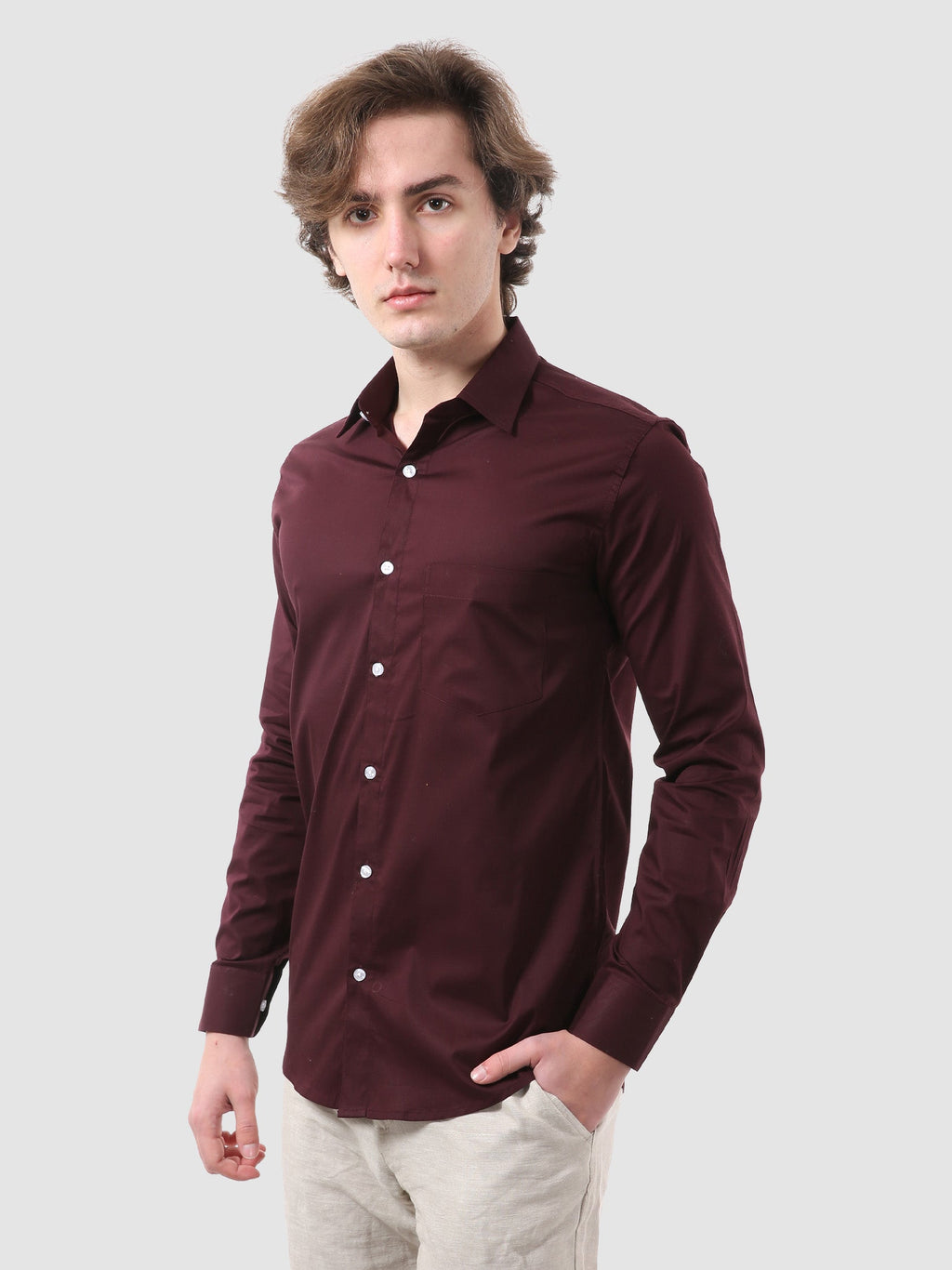 Men's Formal Full Sleeve Plain Shirt in White by BLUE ROBED, style view