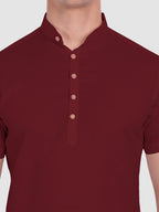 BLUE ROBED men's Half Sleeve Casual Cotton Kurta Daily Wear in Maroon view 34