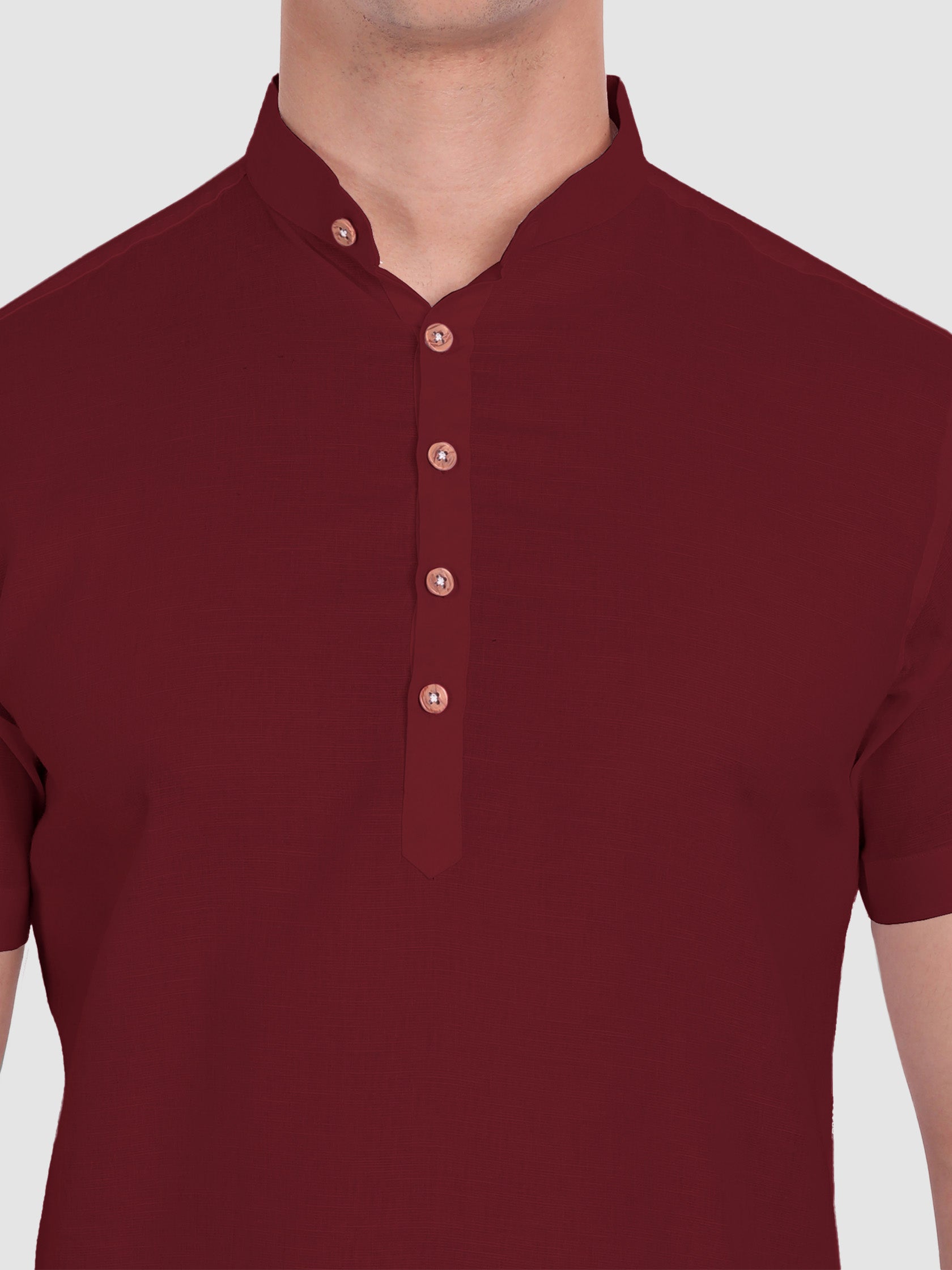 BLUE ROBED men's Half Sleeve Casual Cotton Kurta Daily Wear in Maroon view 34