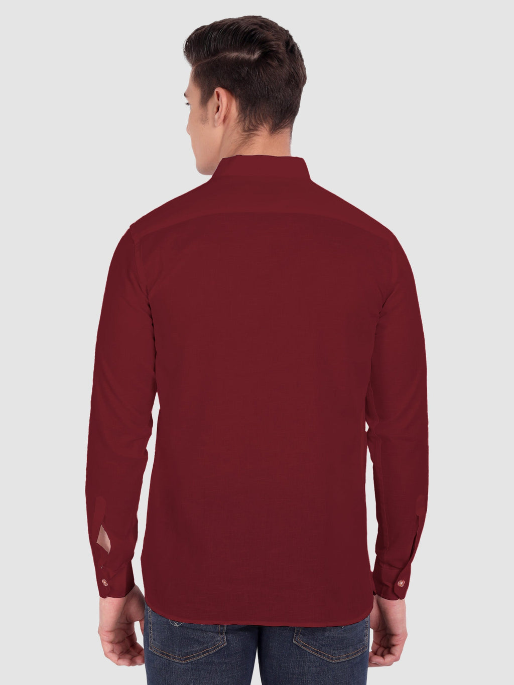 BLUE ROBED men's Casual ZIP Style Full Sleeve Cotton Kurta in Maroon view 23