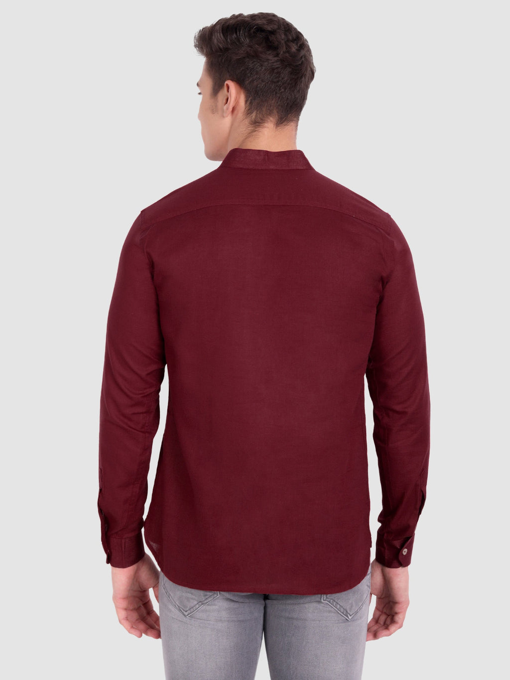 BLUE ROBED men's Casual Slim Fit Full Sleeve Cotton Kurta in Maroon view 3