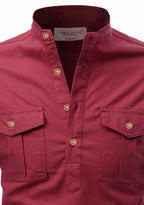 BLUE ROBED men's Casual Slim Fit Full Sleeve Double Pocket Cotton Kurta in Maroon view 10