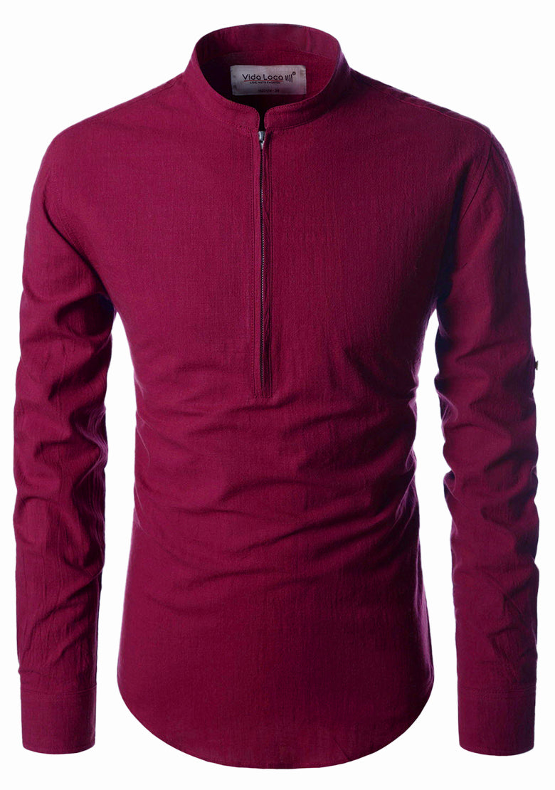 BLUE ROBED men's Casual ZIP Style Full Sleeve Kurta in Maroon view 31