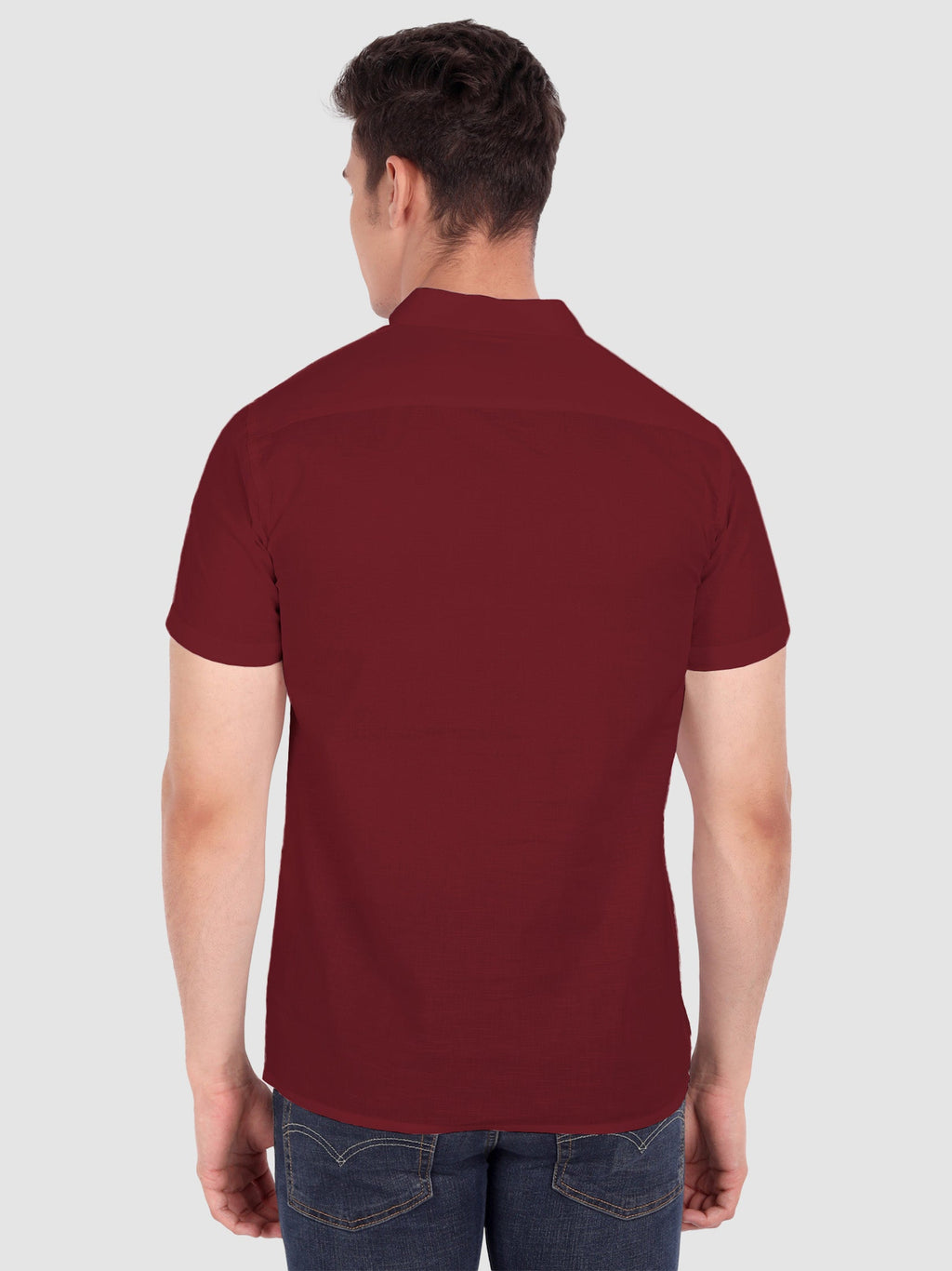 BLUE ROBED men's Half Sleeve Casual Cotton Kurta Daily Wear in Maroon view 35