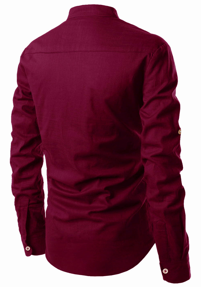 BLUE ROBED men's Casual Slim Fit Full Sleeve Pocket Contrast Kurta in Maroon view 4