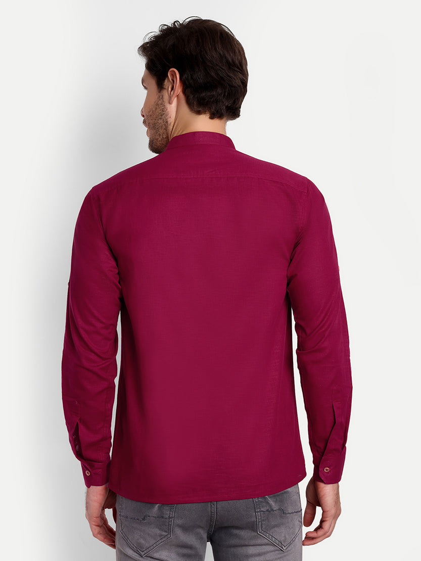 BLUE ROBED men's Casual Slim Fit Full Sleeve Double Pocket Cotton Trendy Kurta in Maroon view 24