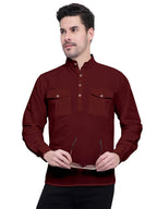 BLUE ROBED men's Casual Slim Fit Full Sleeve Double Pocket Cotton Kurta in Maroon view 18